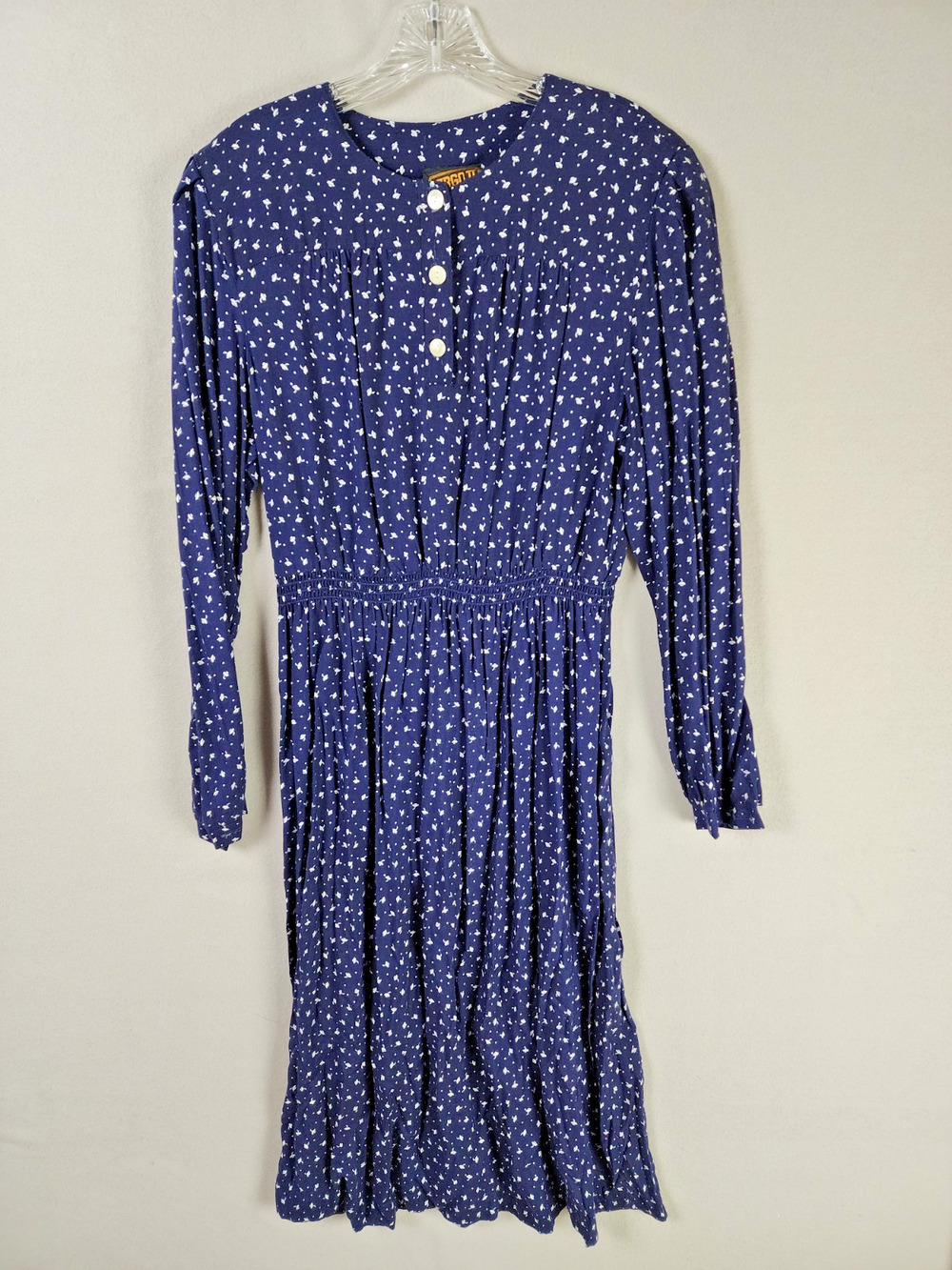 Virgo II Floral Navy Dress 12 Long Sleeve Button Front Pleated Skirt